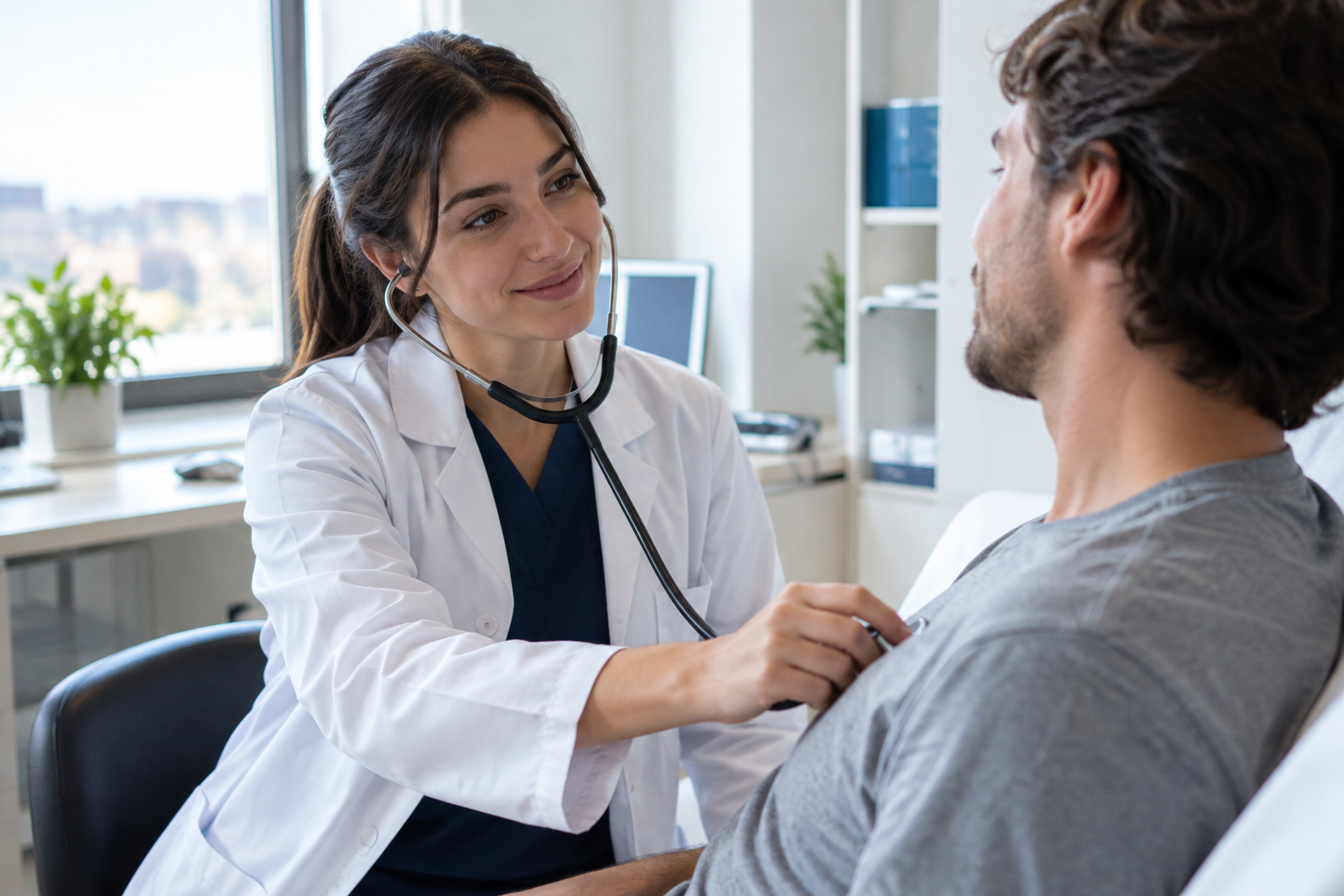 Médico atendiendo a un viajero cubierto por la asistencia al viajero de AVI