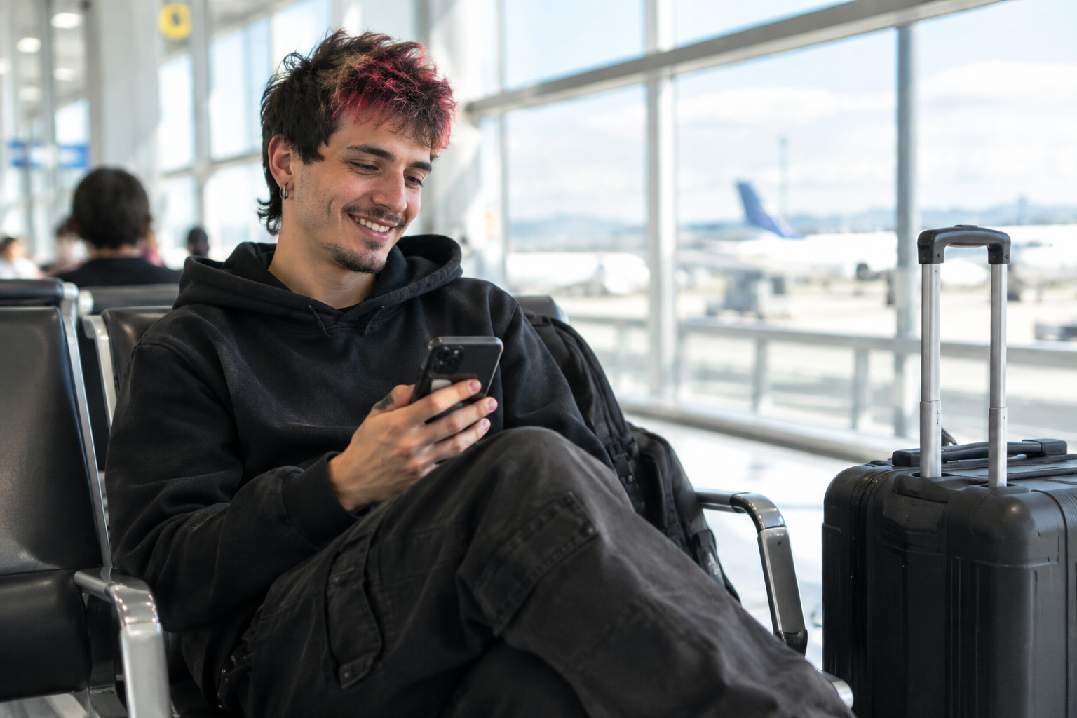 Viajero comprando su asistencia al viajero online desde el celular